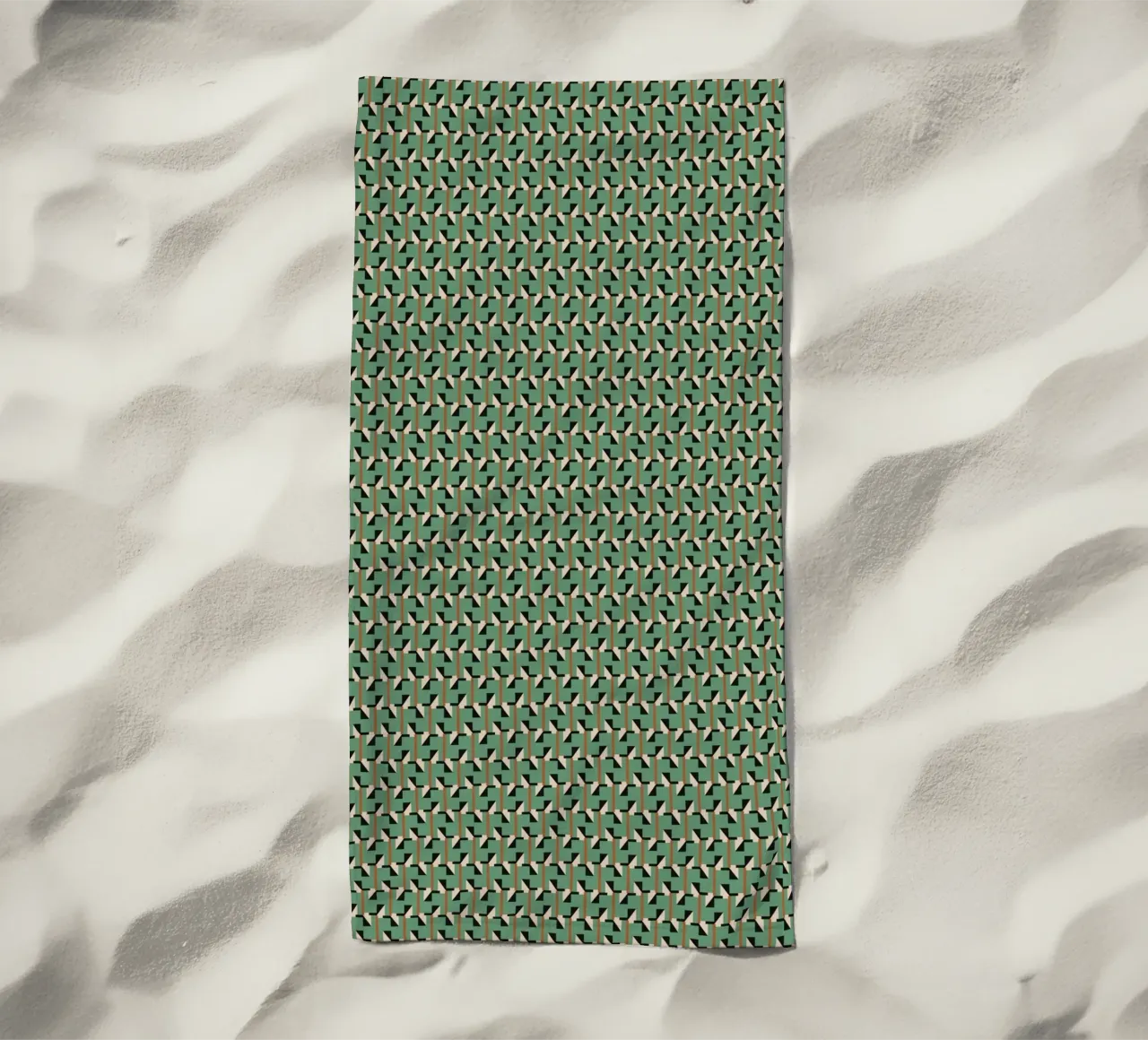 Geometrical retro green pattern beach towel by Little Dean