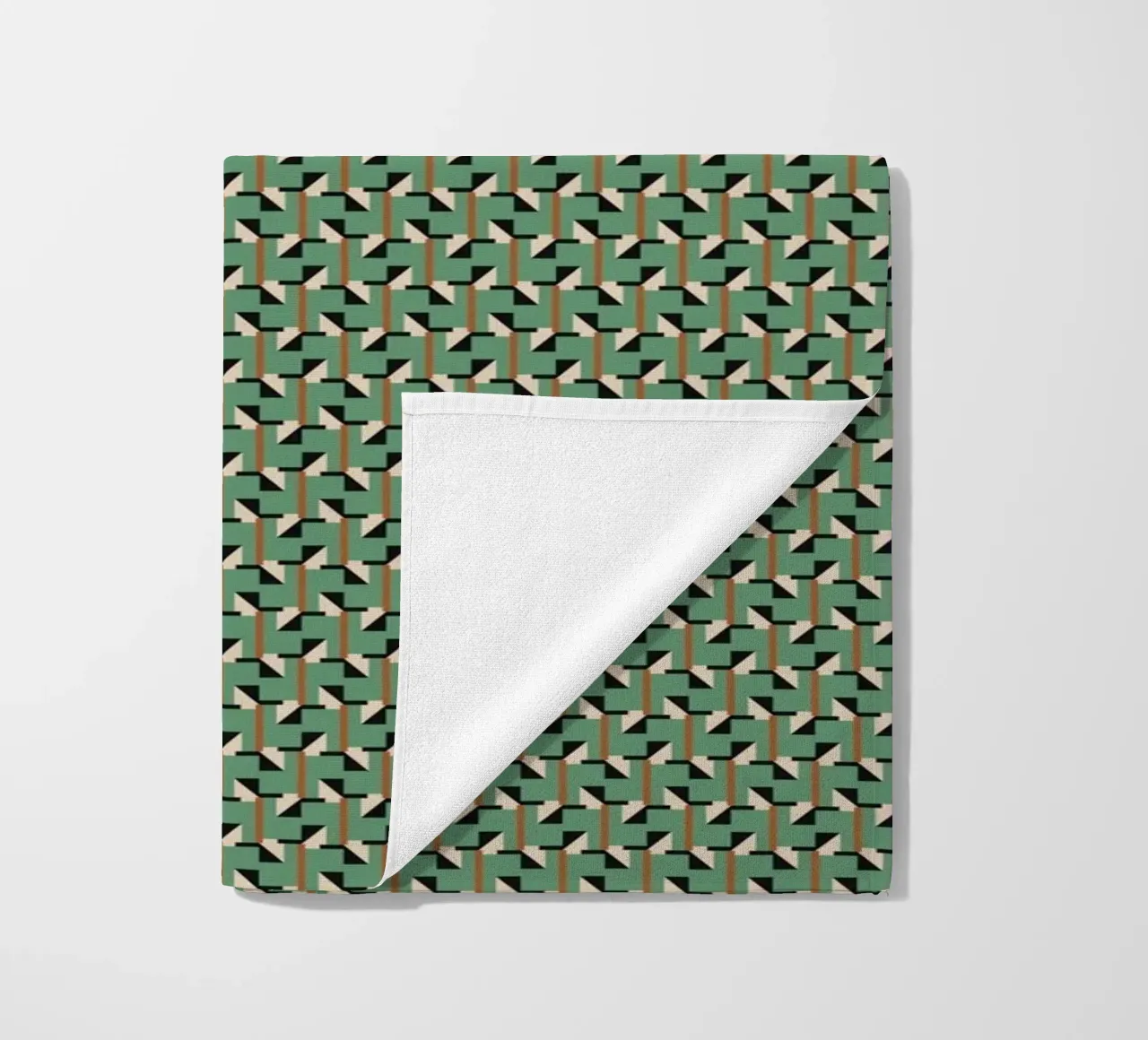 Geometrical retro green pattern beach towel by Little Dean