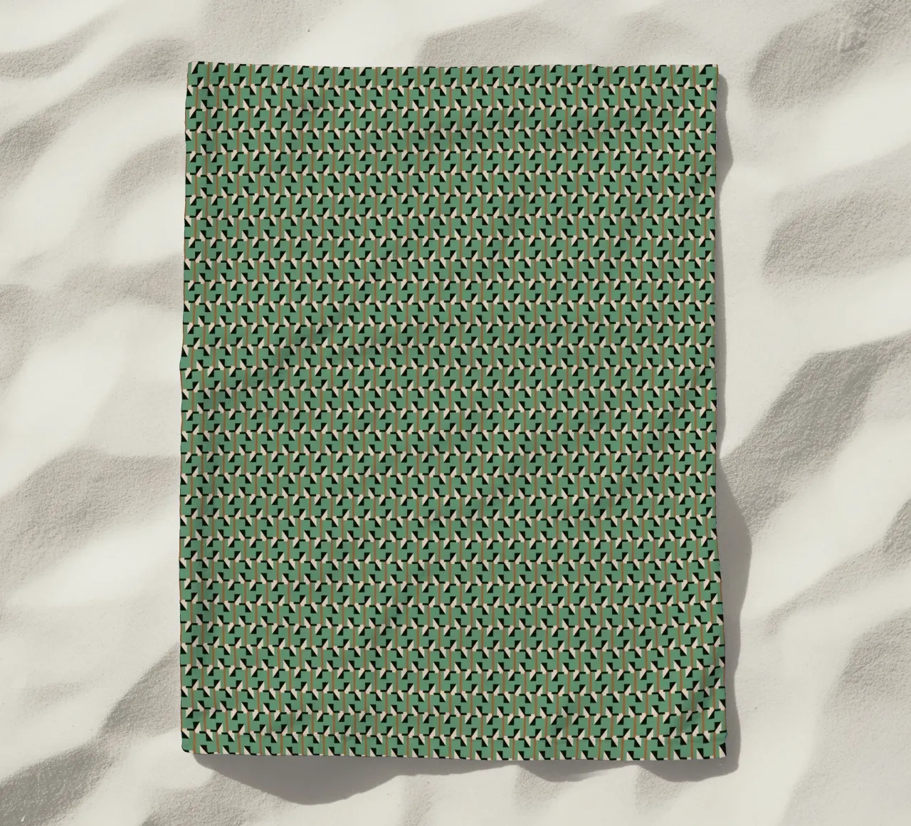 Geometrical retro green pattern beach towel by Little Dean