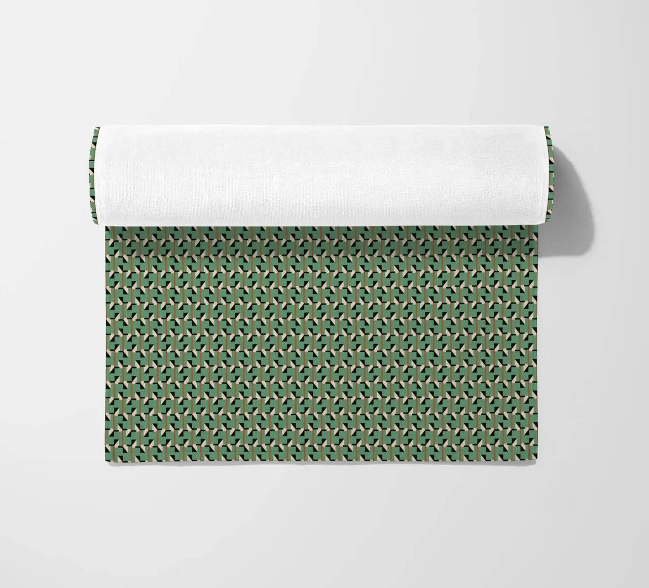 Geometrical retro green pattern beach towel by Little Dean