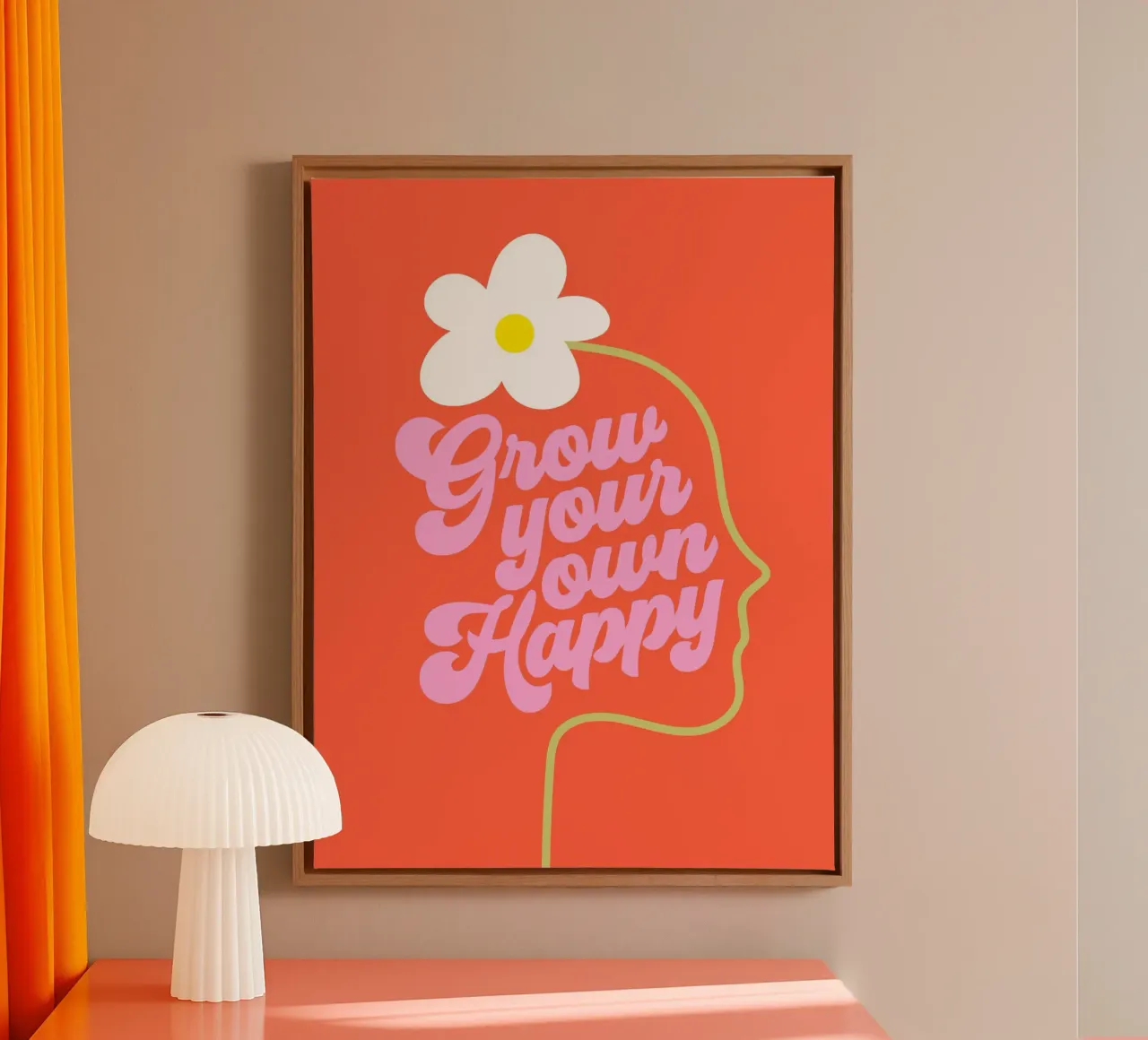 Grow your own Happy Motivational typography canvas with Floater frame by Dominique Vari Words
