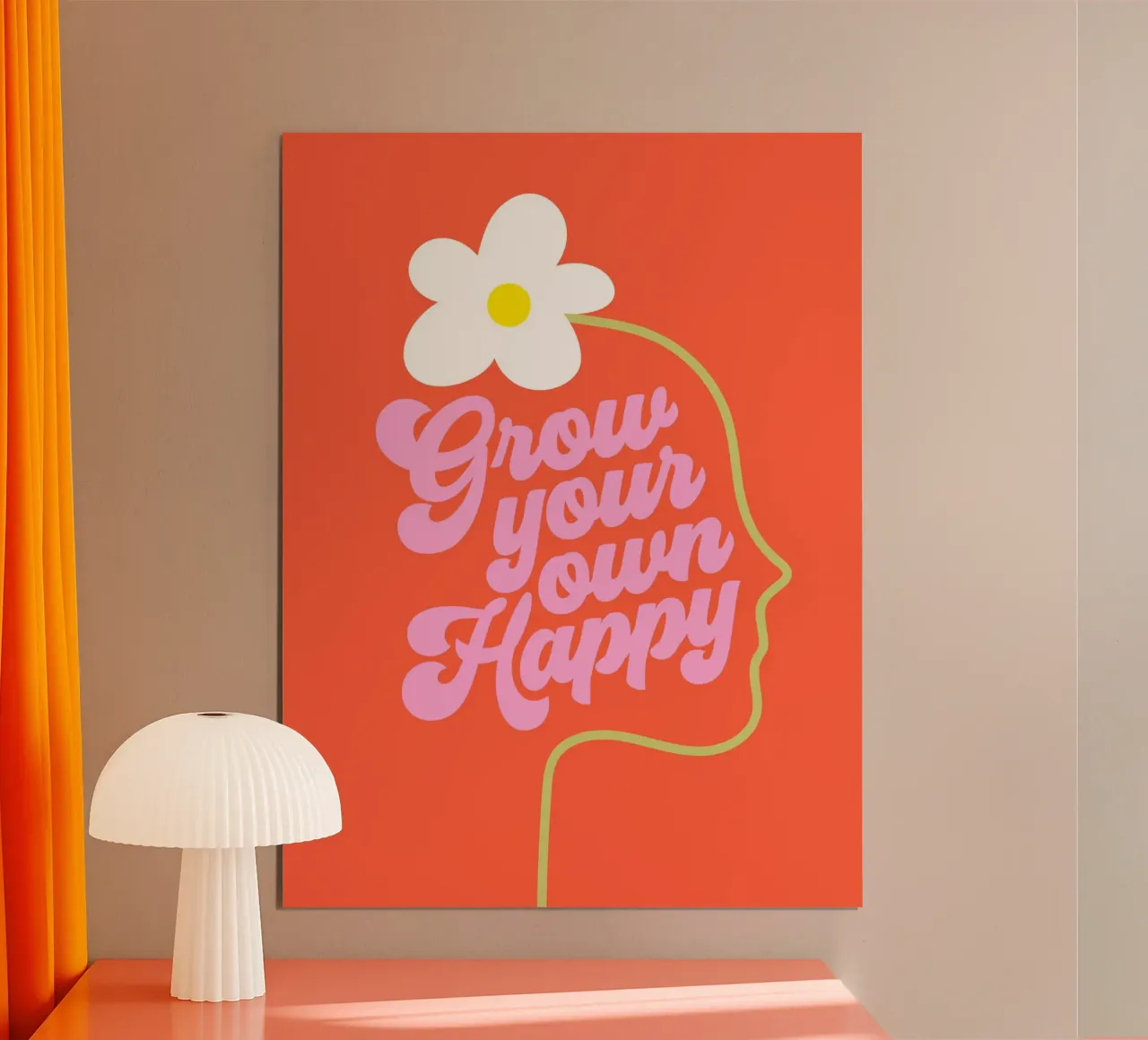 Grow your own Happy Motivational typography poster with wooden frame by Dominique Vari Words