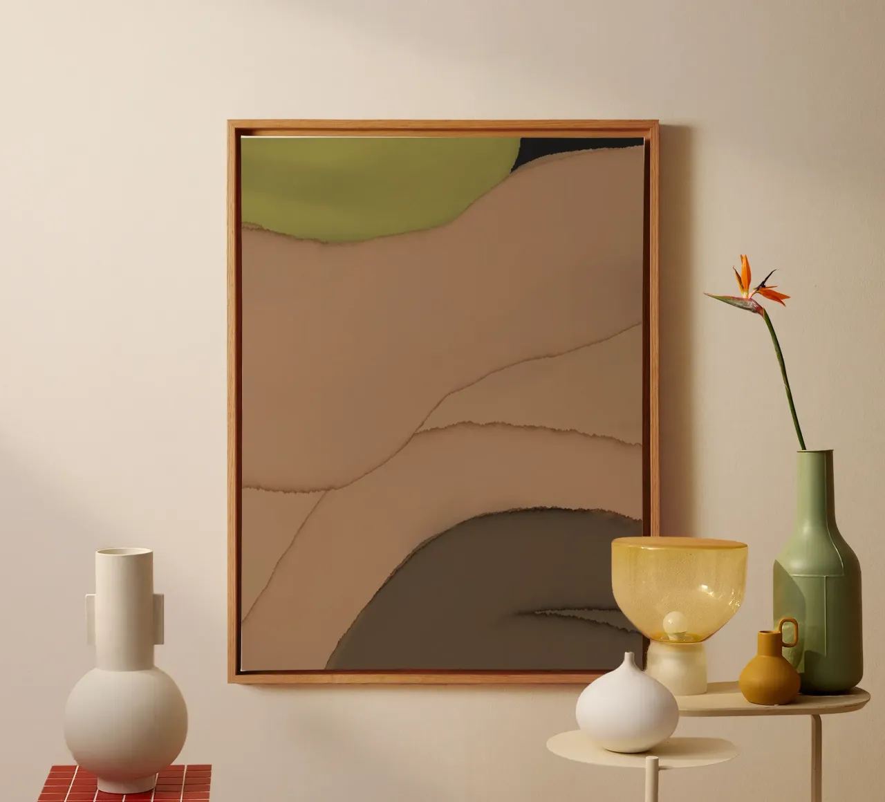 Minimal aardetinten abstract schilderij canvas van Little Dean