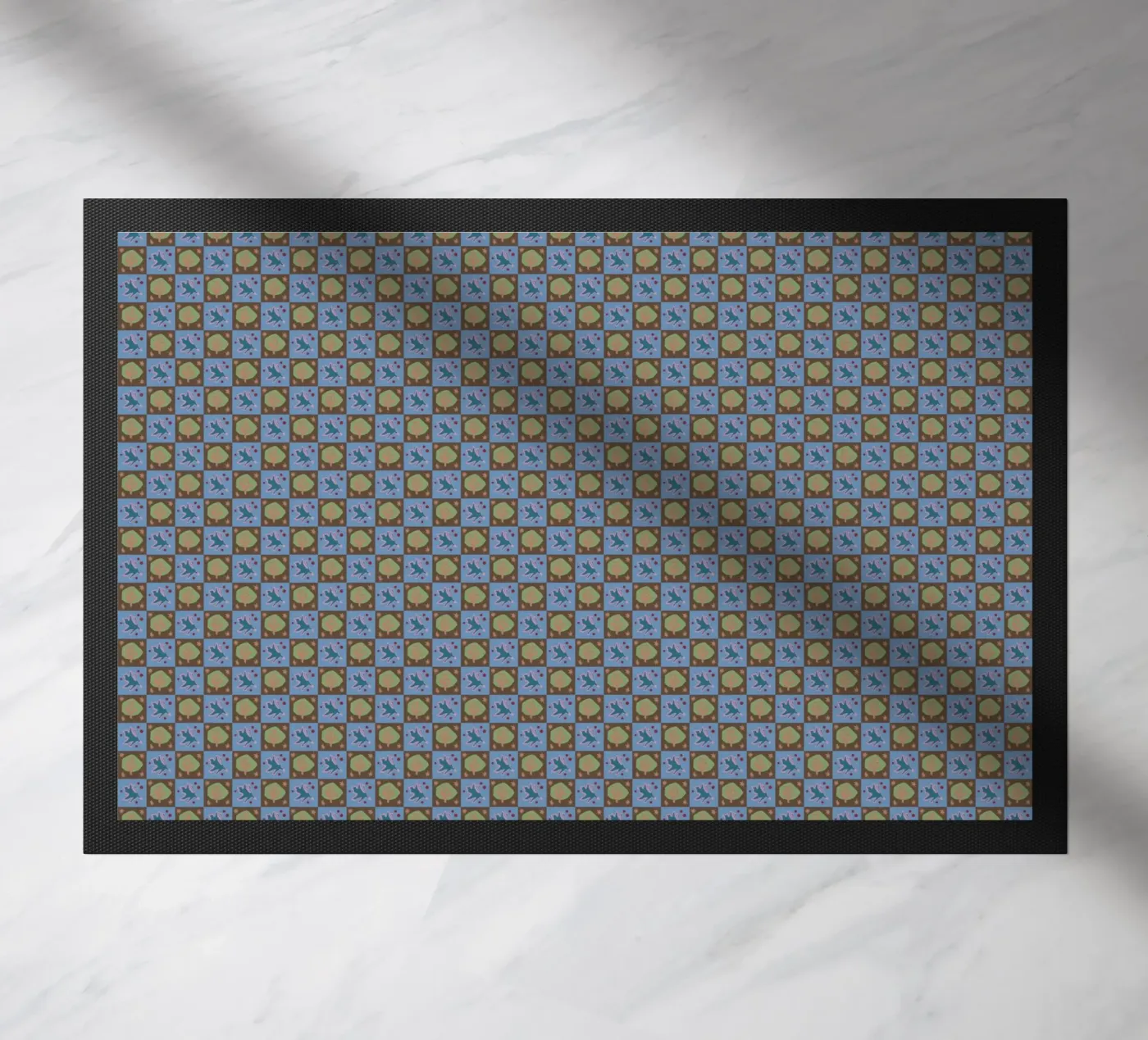 Checker botanical seamless pattern doormat by Little Dean