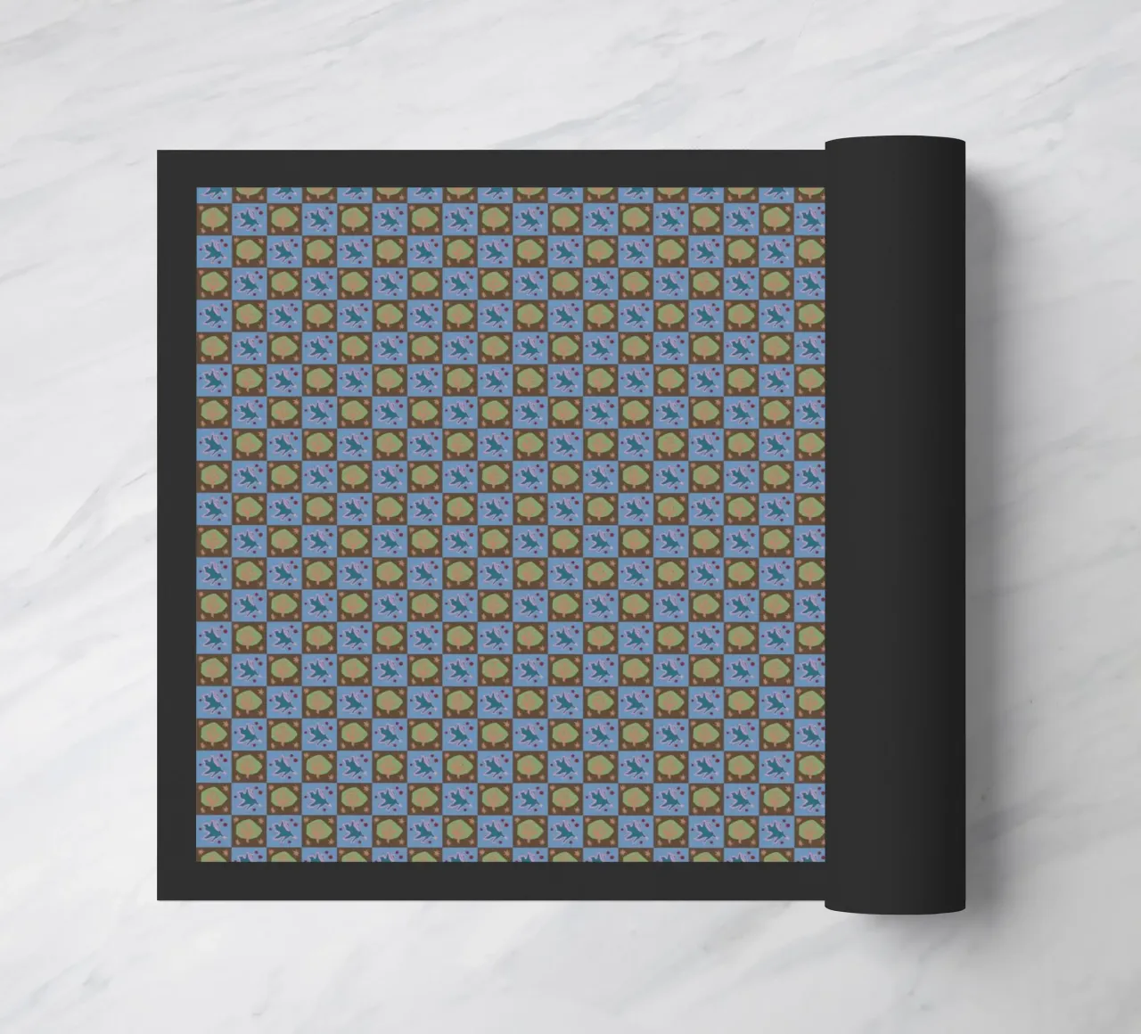 Checker botanical seamless pattern doormat by Little Dean