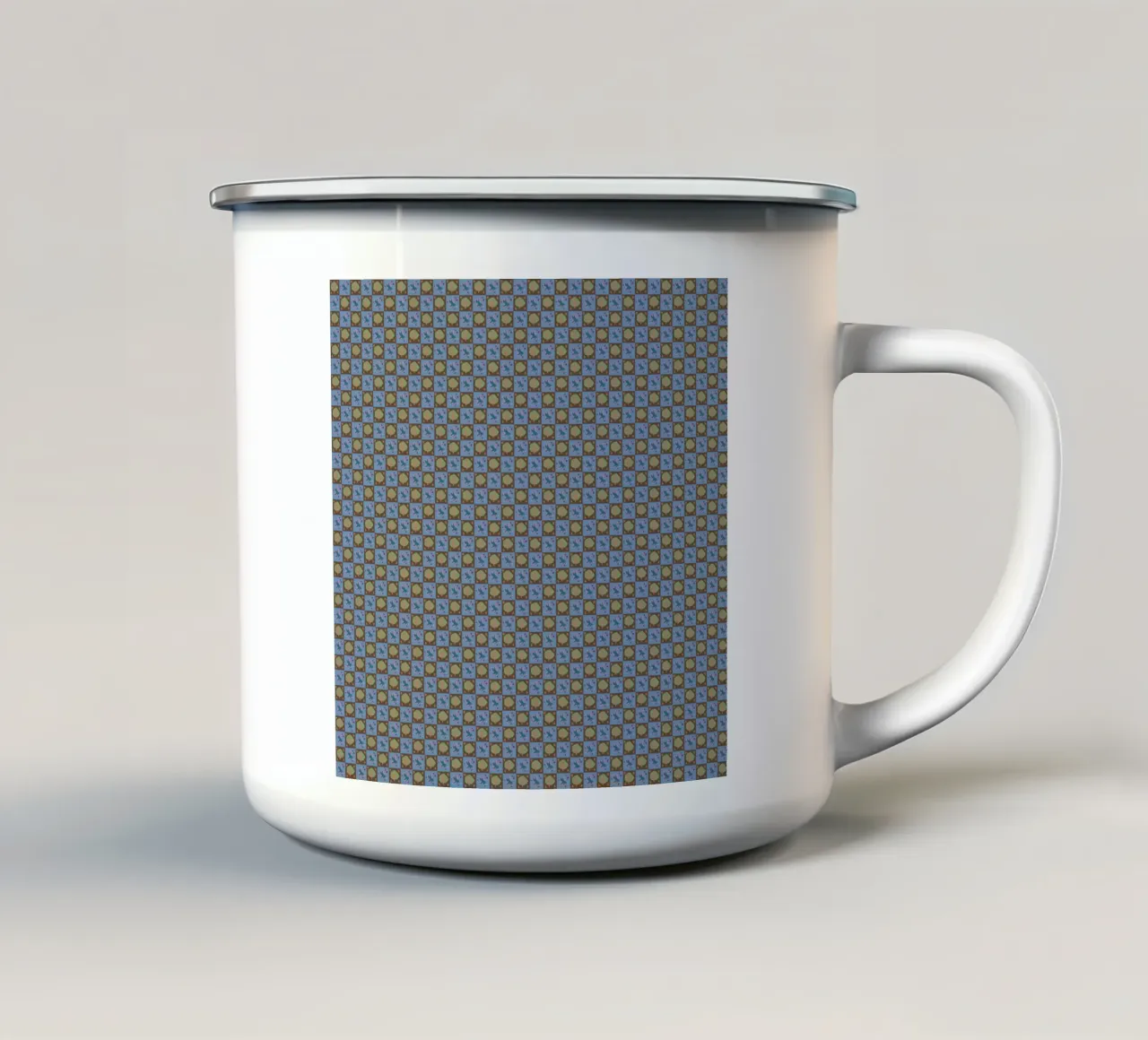 Motivo botanico a scacchiera senza cuciture tazza in smalto da Little Dean