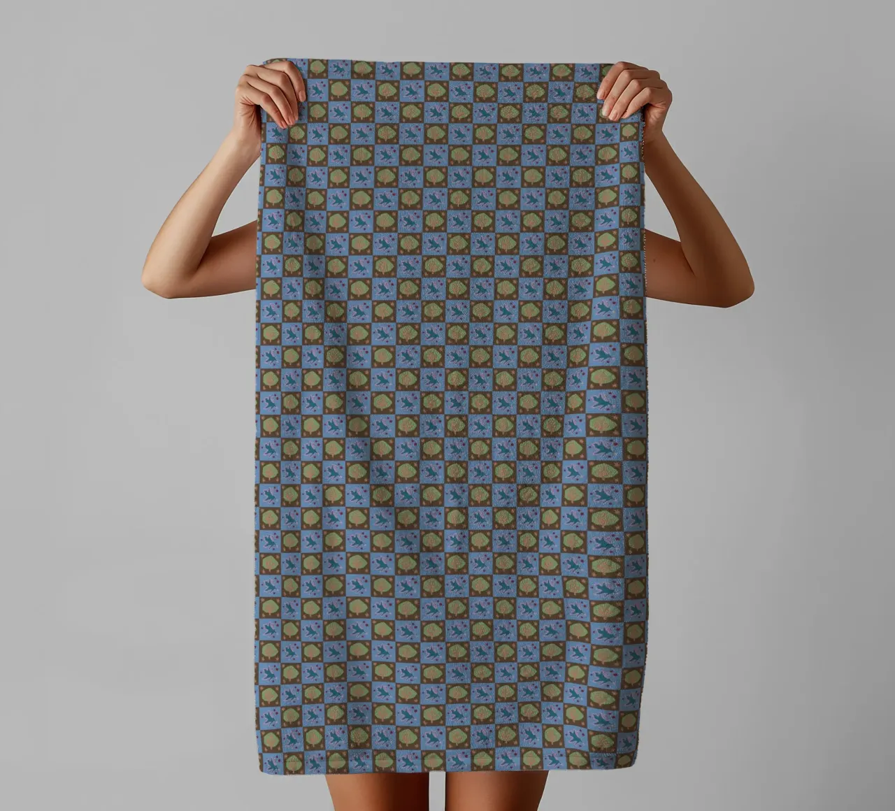 Motif botanique en damier sans couture serviette de bain de Little Dean