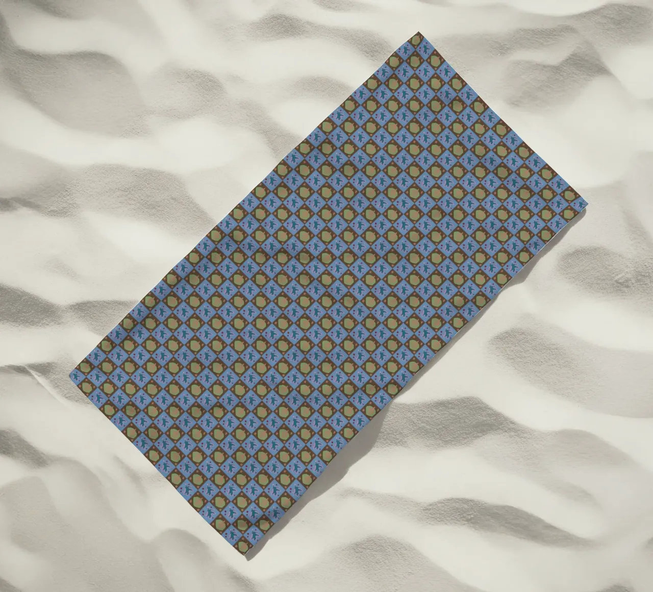 Checker botanical seamless pattern beach towel by Little Dean