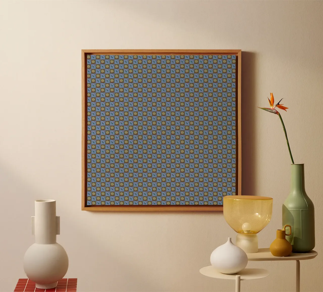 Checker botanical seamless pattern canvas by Little Dean