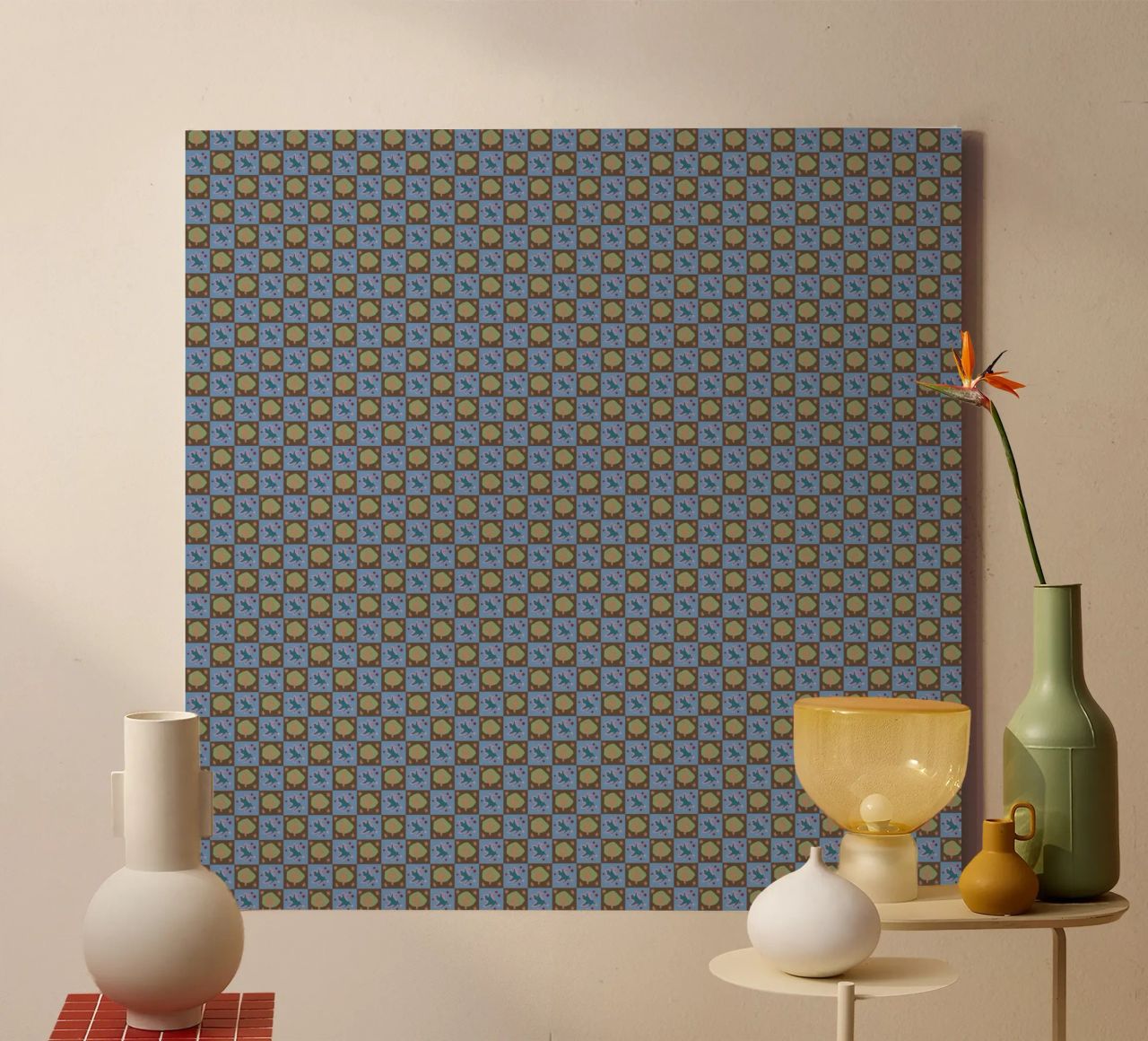 Checker botanical seamless pattern canvas by Little Dean