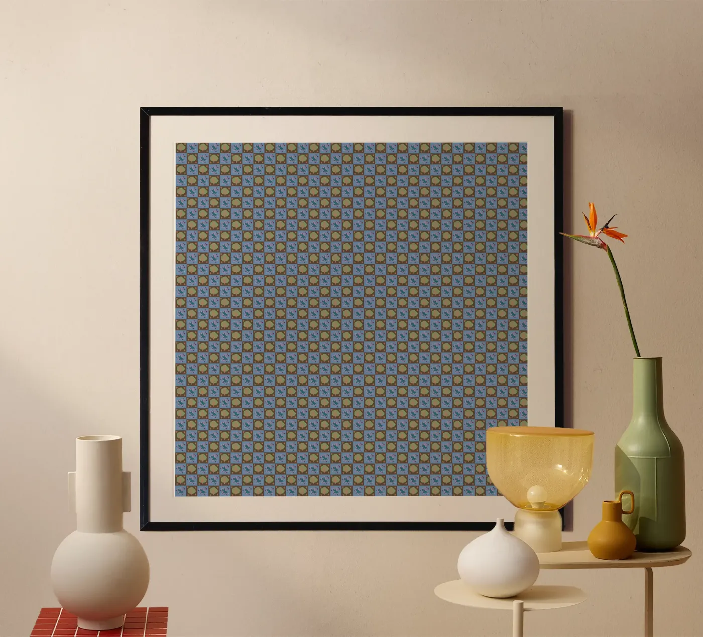 Checker botanical seamless pattern poster by Little Dean
