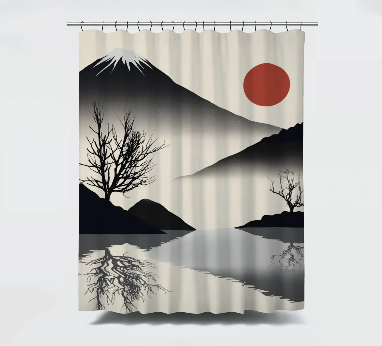 Paesaggio zen in nero tenda da doccia da Little Dean