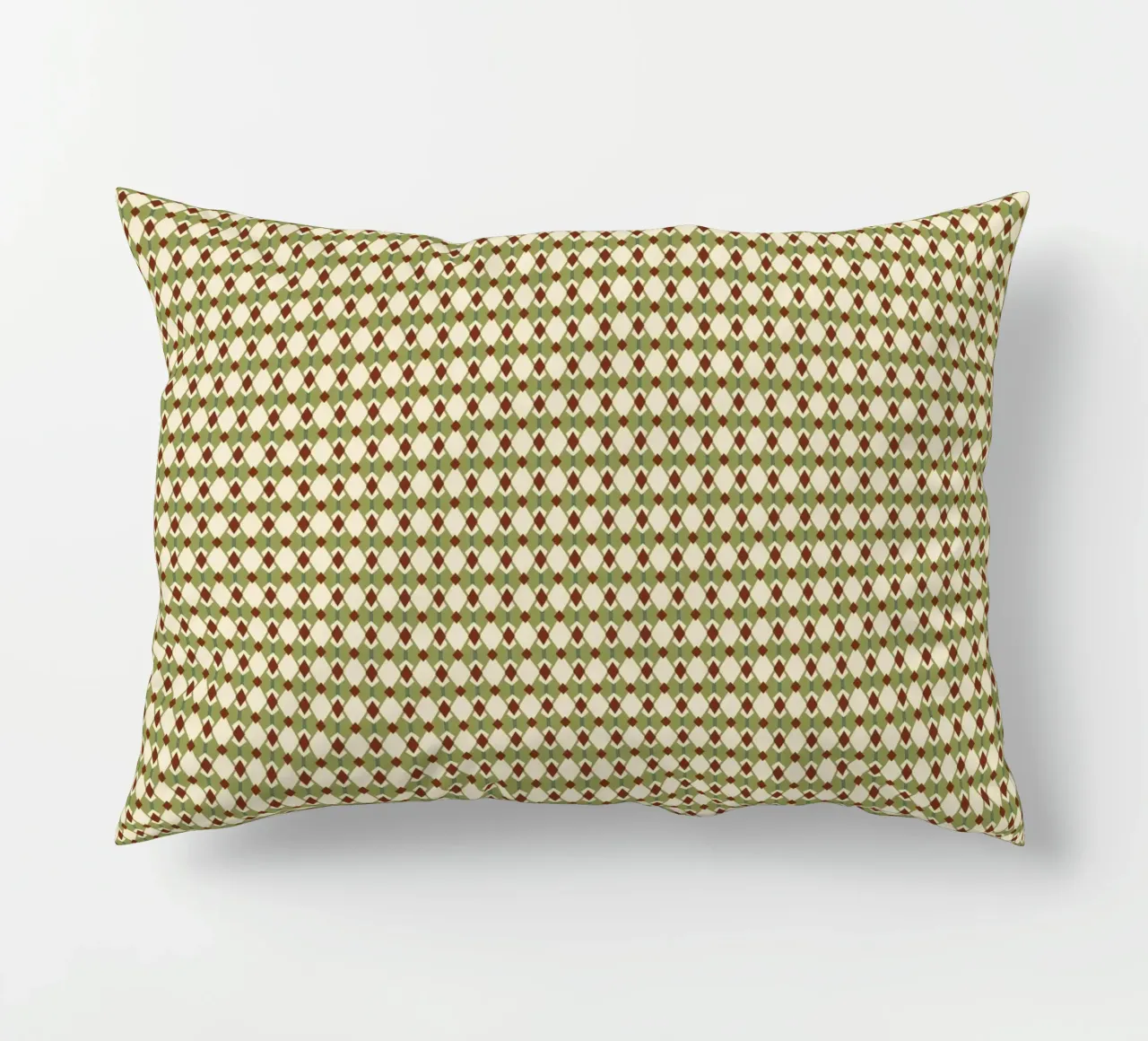 Diamond green and red seamless pattern decorative cushion by Little Dean