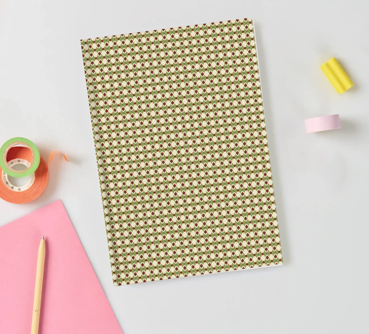 Diamond green and red seamless pattern notebook by Little Dean
