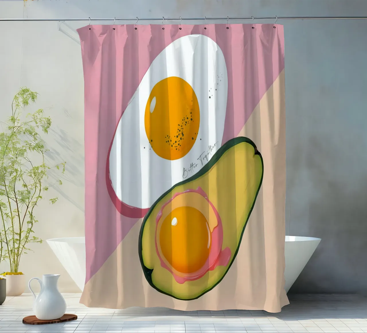 Better Together | Avocado & Eieren Ontbijt met z'n tweeën douchegordijn van 83oranges