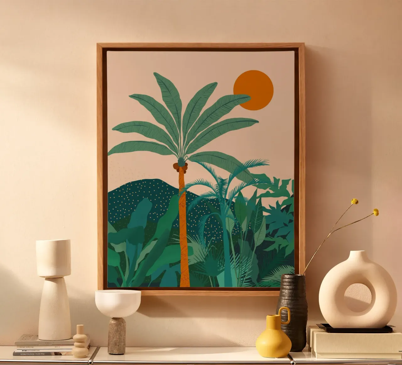 Palm Vibes Natura tropicale Giungla Foresta vintage tela con Cornice a cassetta da 83oranges