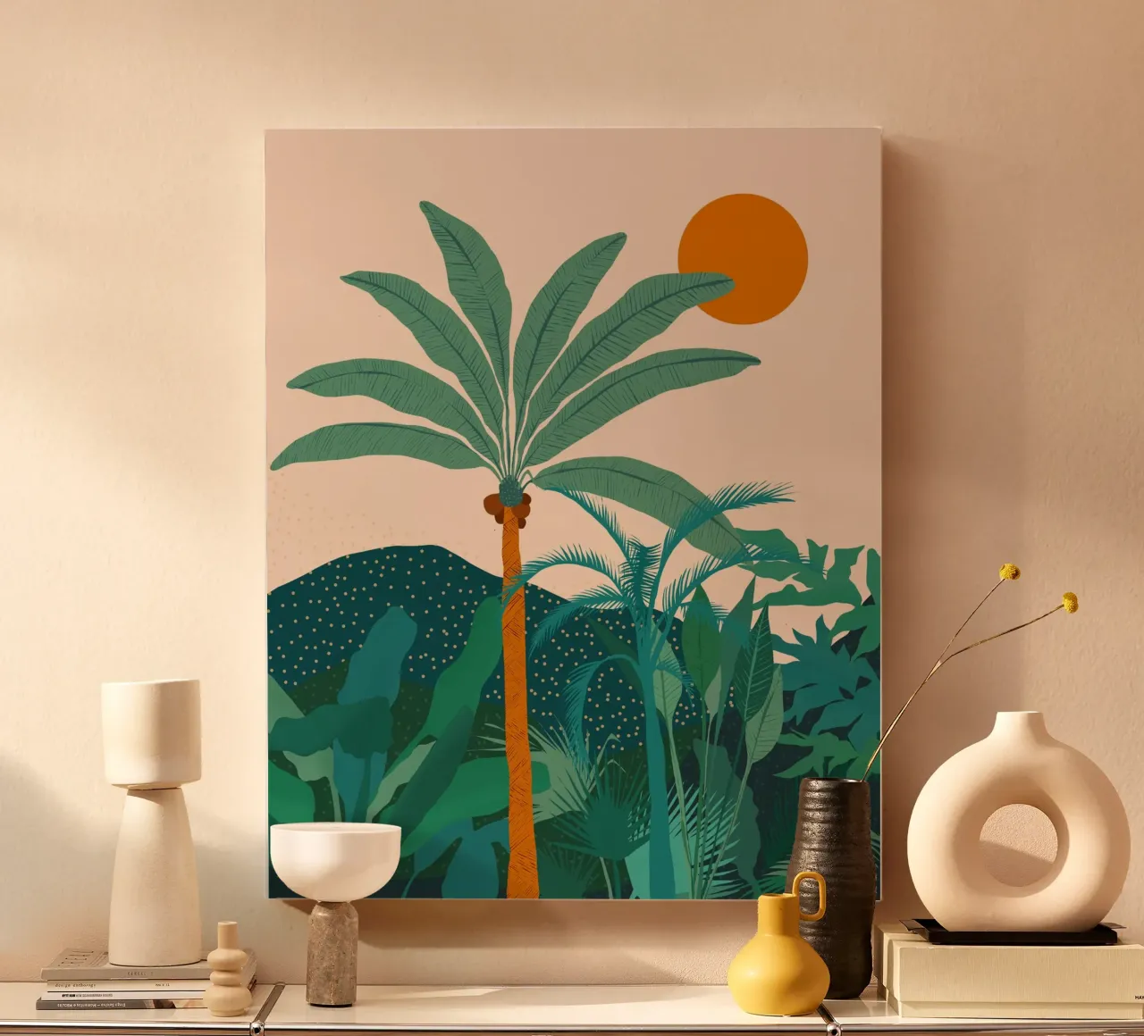 Palm Vibes Natura tropicale Giungla Foresta vintage tela con Cornice a cassetta da 83oranges