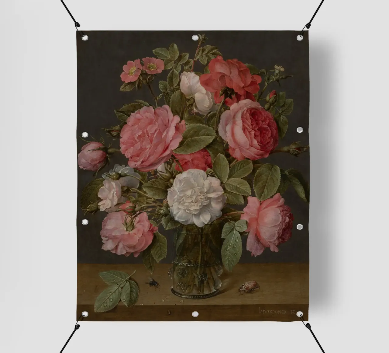 Jacob van Hulsdonck - Rose in un vaso di vetro. 1640 - 1645 telo in pvc da Timeless Artworks