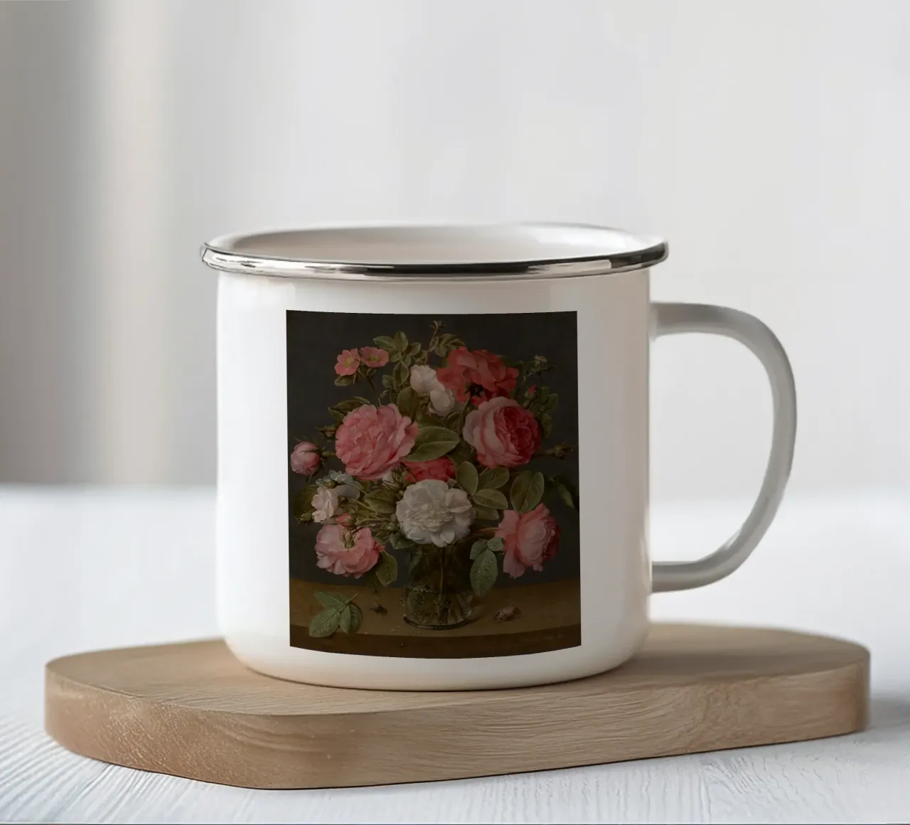 Jacob van Hulsdonck - Rose in un vaso di vetro. 1640 - 1645 tazza in smalto da Timeless Artworks