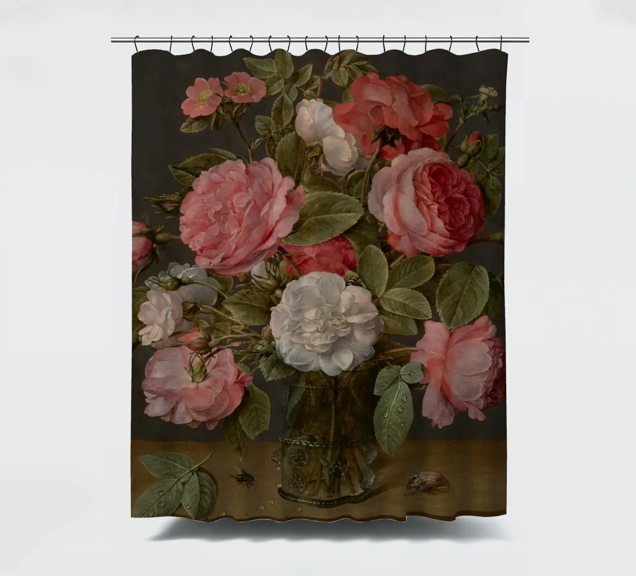 Jacob van Hulsdonck - Rose in un vaso di vetro. 1640 - 1645 tenda da doccia da Timeless Artworks