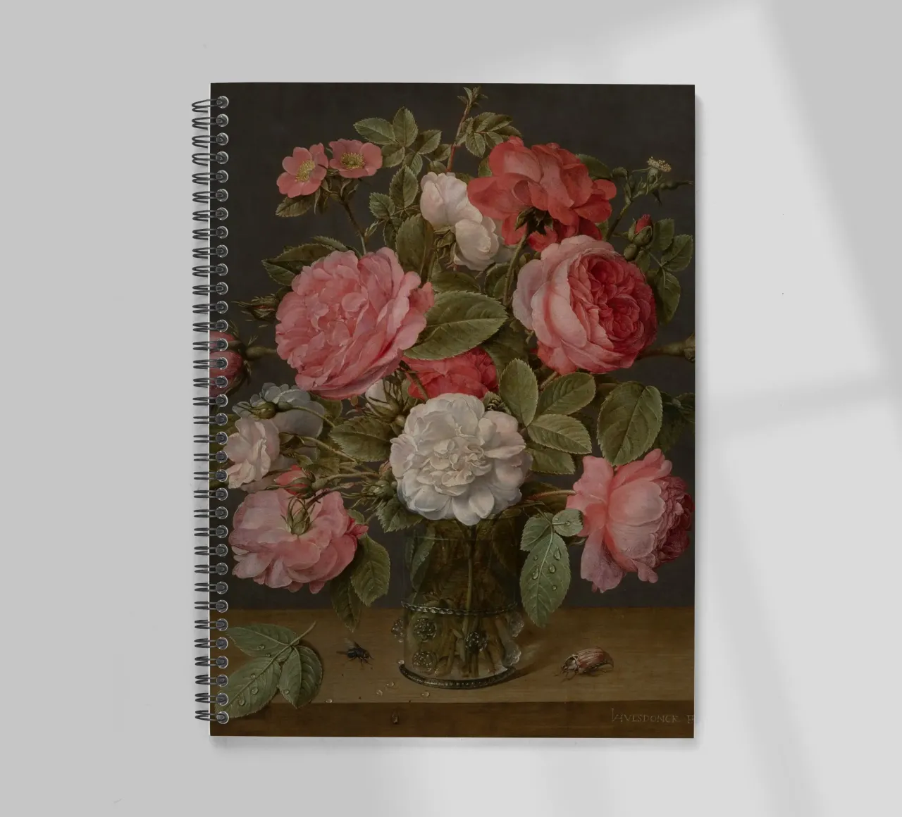 Jacob van Hulsdonck - Rosen in einer Glasvase. 1640 - 1645 Ringbuch von Timeless Artworks
