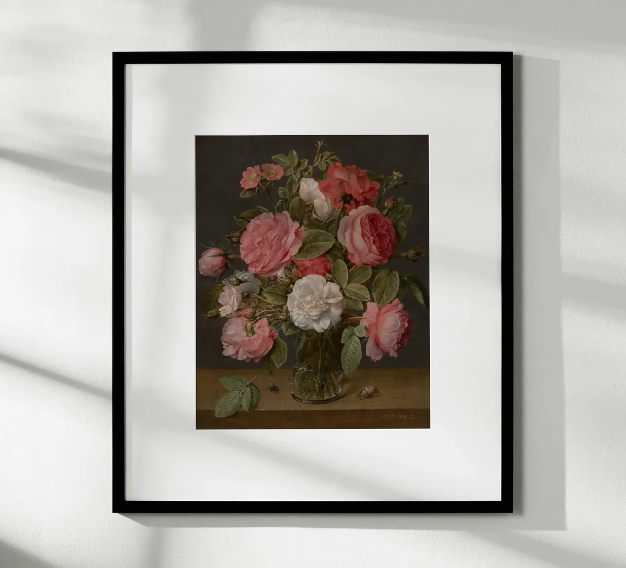 Jacob van Hulsdonck - Roses dans un vase en verre. 1640 - 1645 poster de Timeless Artworks