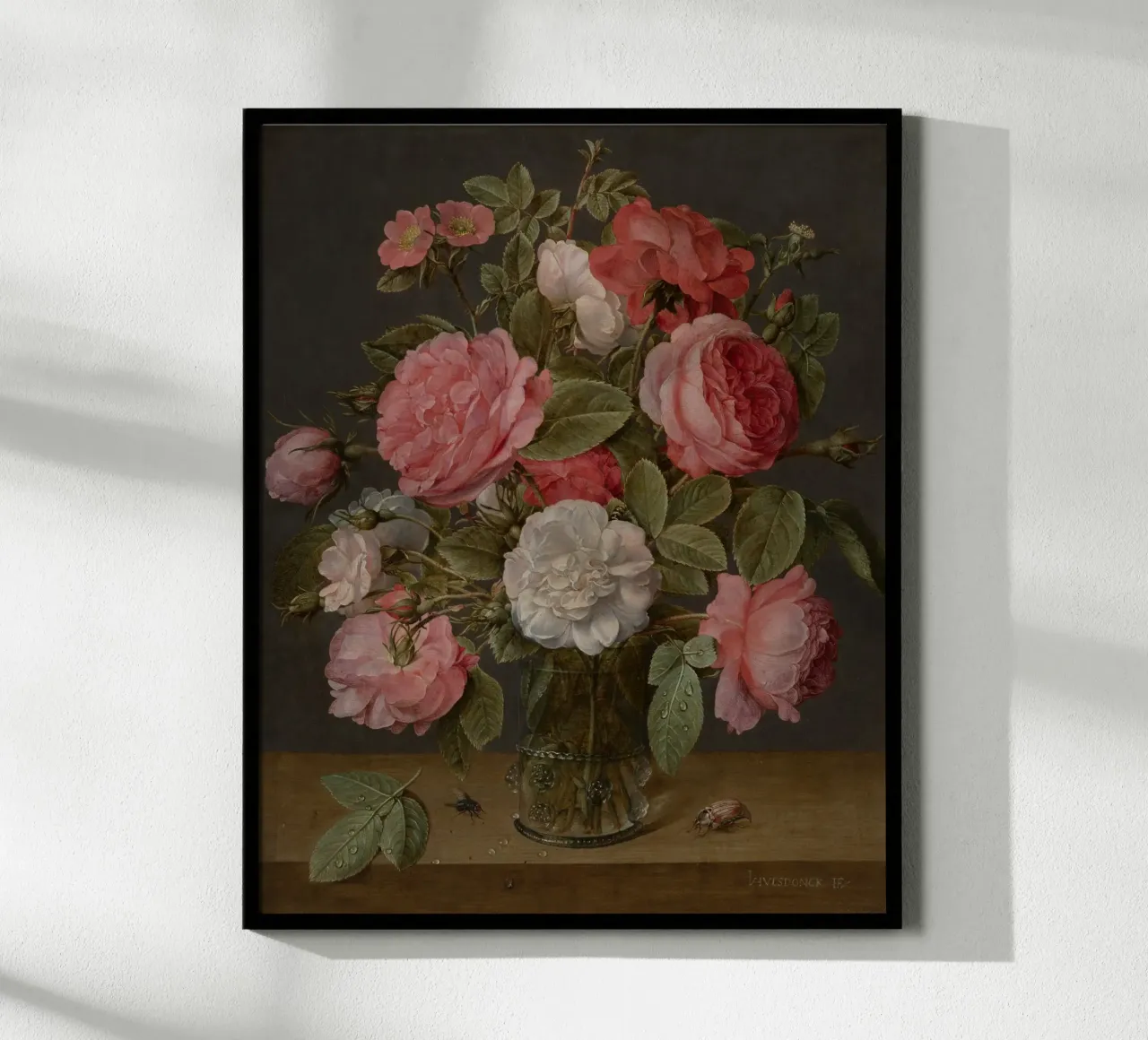 Jacob van Hulsdonck - Roses dans un vase en verre. 1640 - 1645 poster de Timeless Artworks