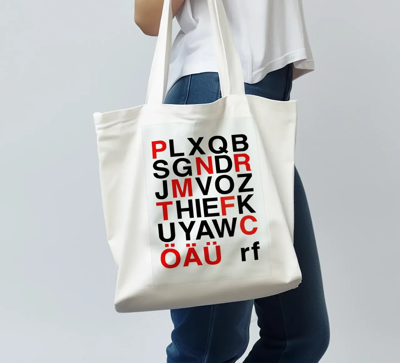 Alphabet Neon Red And Black Jutebeutel von Rosi Feist