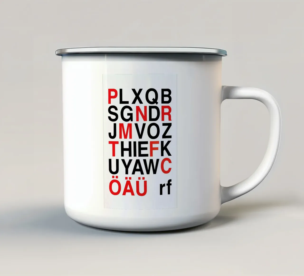 Alphabet Neon Red And Black tazza in smalto da Rosi Feist