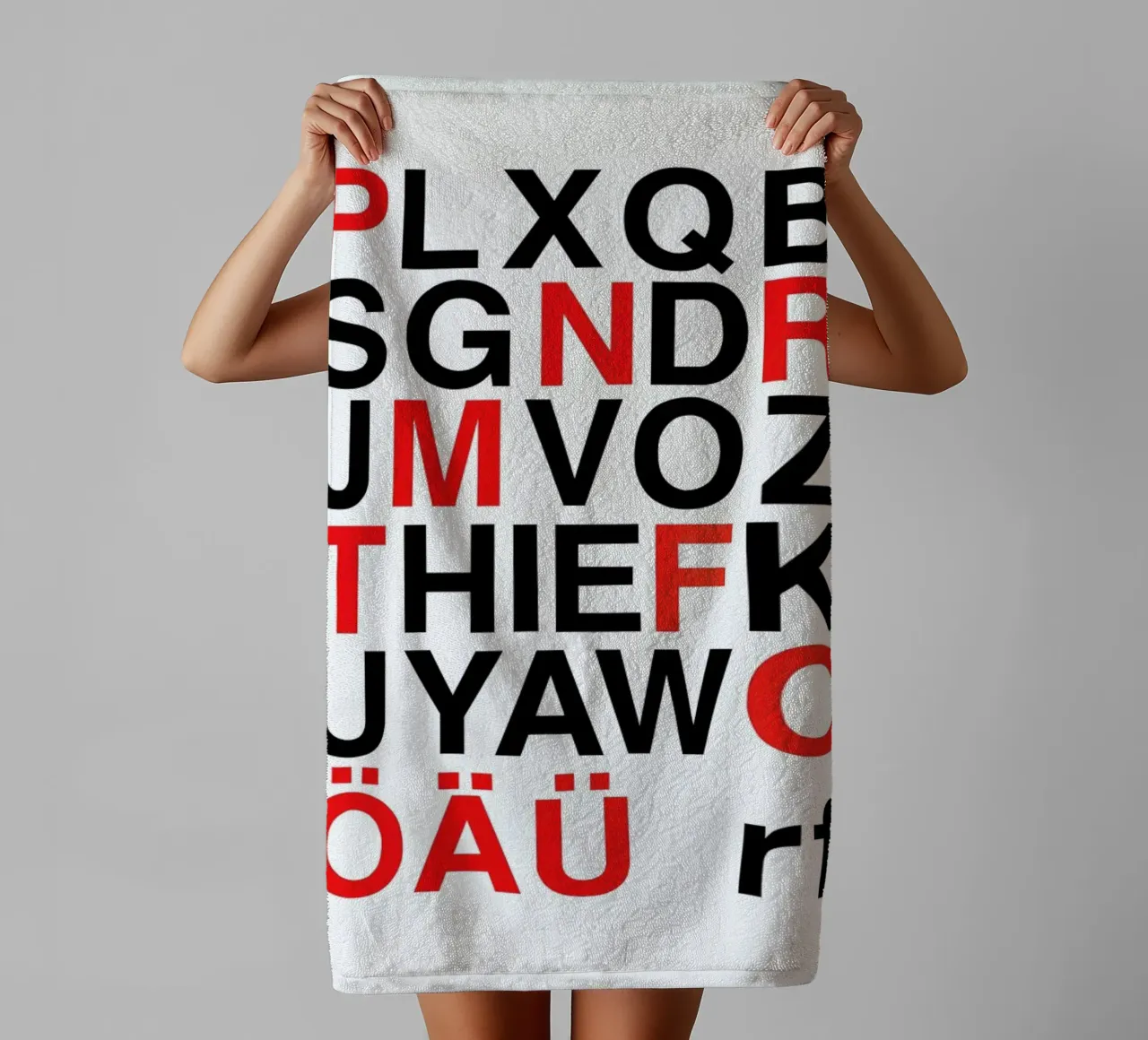Alphabet Neon Red And Black towel by Rosi Feist