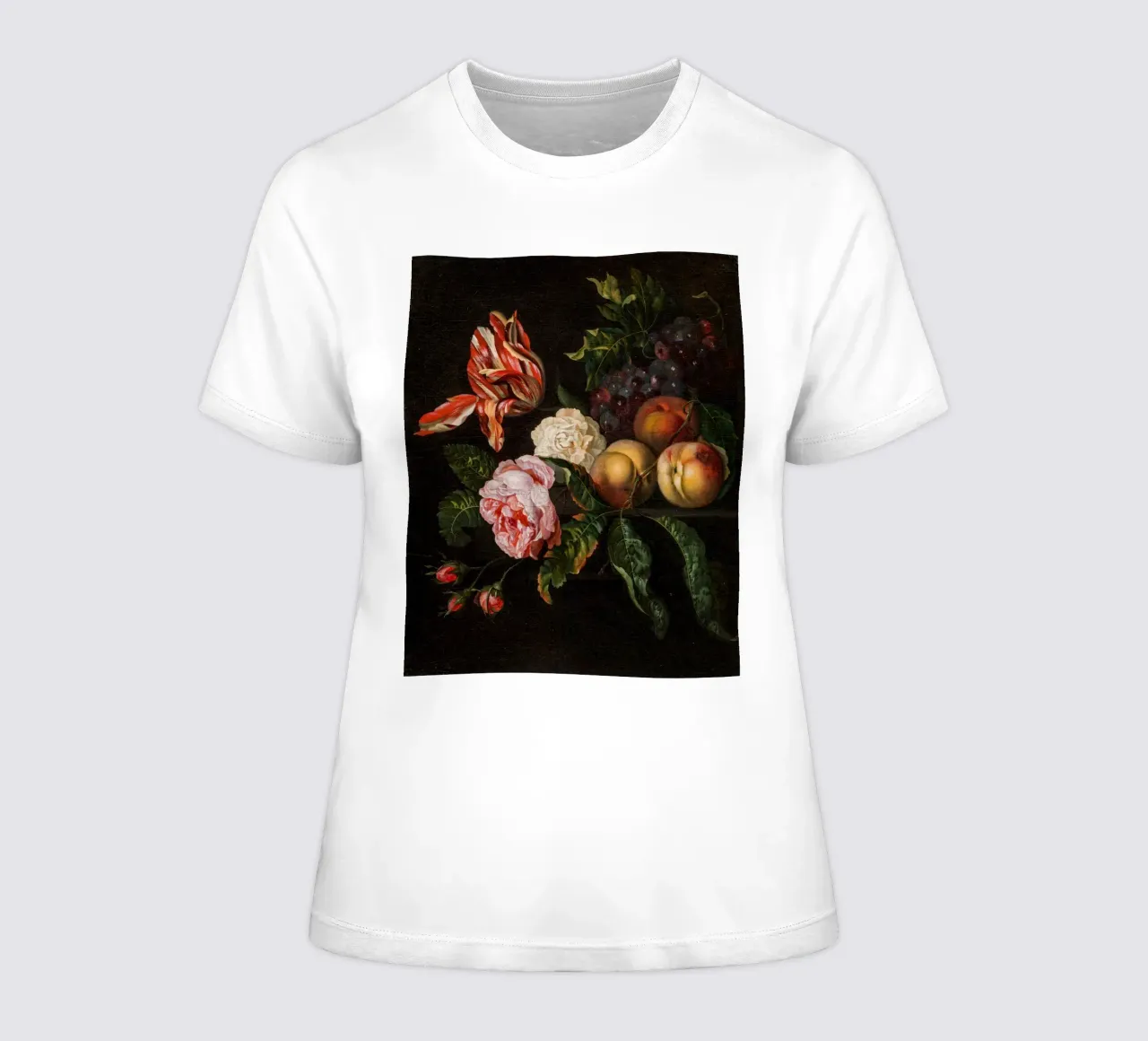 Ernest Stuven Still-life with peaches women's fitted t-shirt by Timeless Artworks