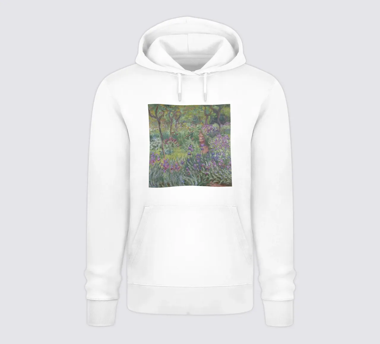 Claude Monet - Il giardino degli iris a Giverny felpa con cappuccio da Timeless Artworks