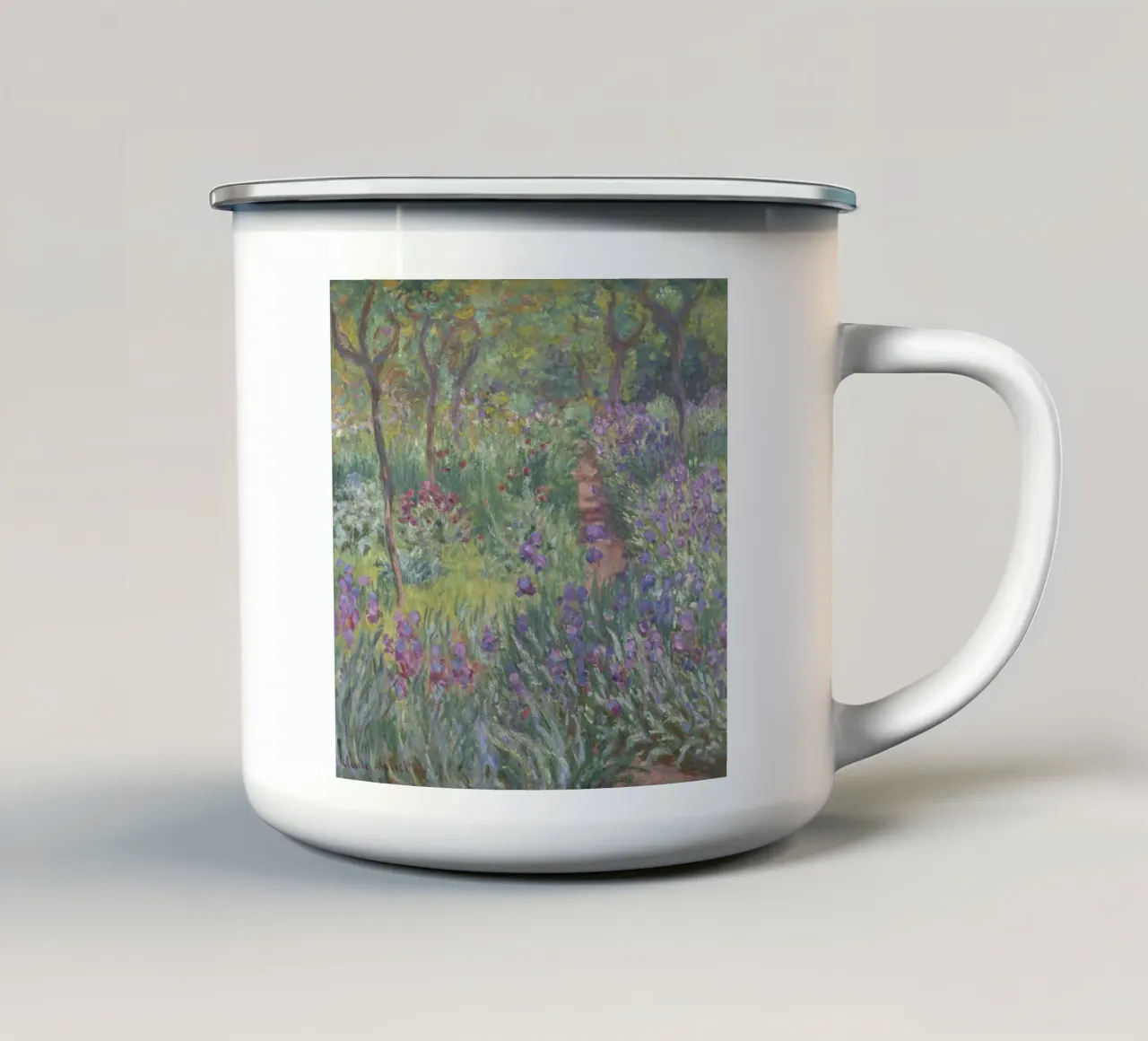 Claude Monet - Il giardino degli iris a Giverny tazza in smalto da Timeless Artworks