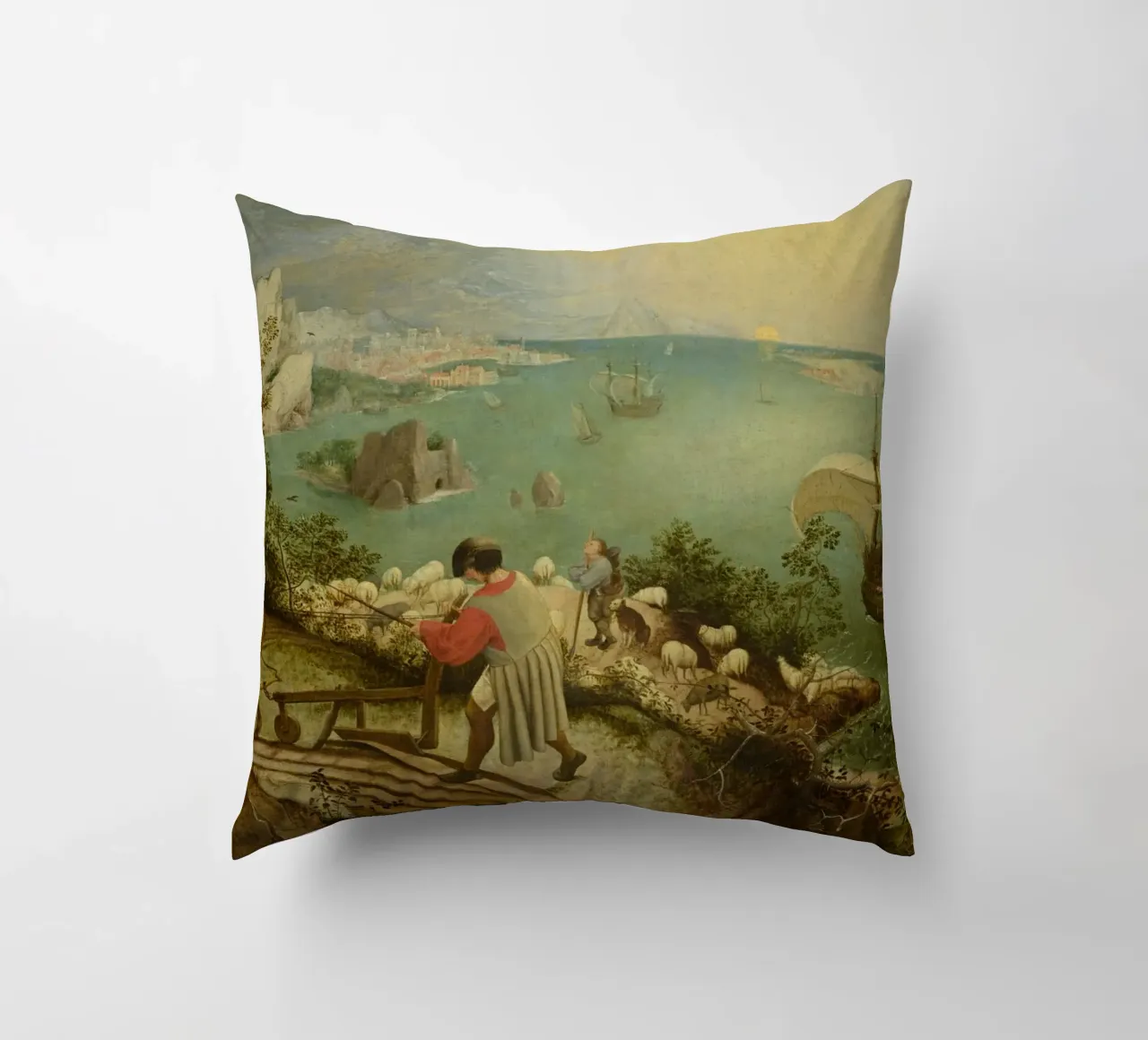 Pieter Bruegel il Vecchio -Paesaggio con la caduta di Icaro cuscino da Timeless Artworks