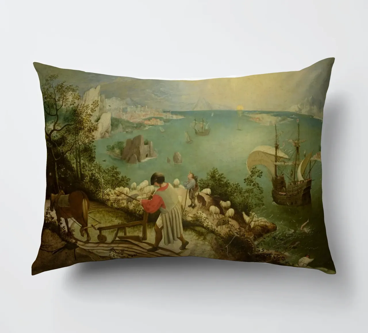 Pieter Bruegel il Vecchio -Paesaggio con la caduta di Icaro cuscino da Timeless Artworks