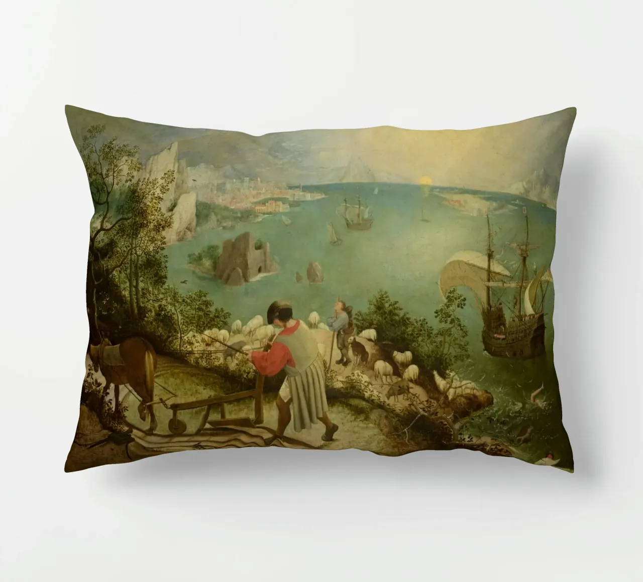 Pieter Bruegel il Vecchio -Paesaggio con la caduta di Icaro cuscino da Timeless Artworks