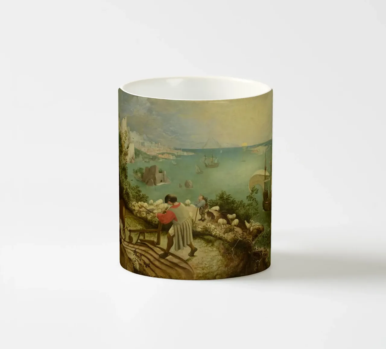 Pieter Bruegel il Vecchio -Paesaggio con la caduta di Icaro tazza in ceramica da Timeless Artworks