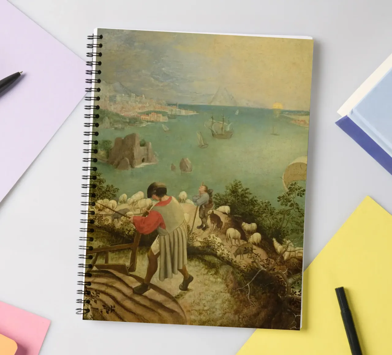 Pieter Bruegel the Elder -Landscape with the Fall of Icarus spiral notebook by Timeless Artworks