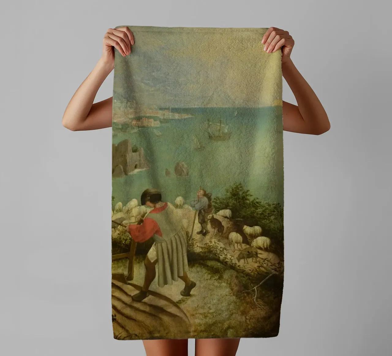 Pieter Bruegel the Elder -Landscape with the Fall of Icarus towel by Timeless Artworks