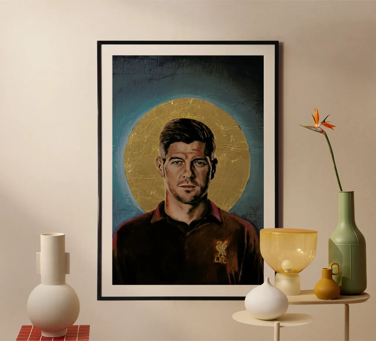 Football Icon - Steven Gerrard poster con telaio in alluminio da David Diehl
