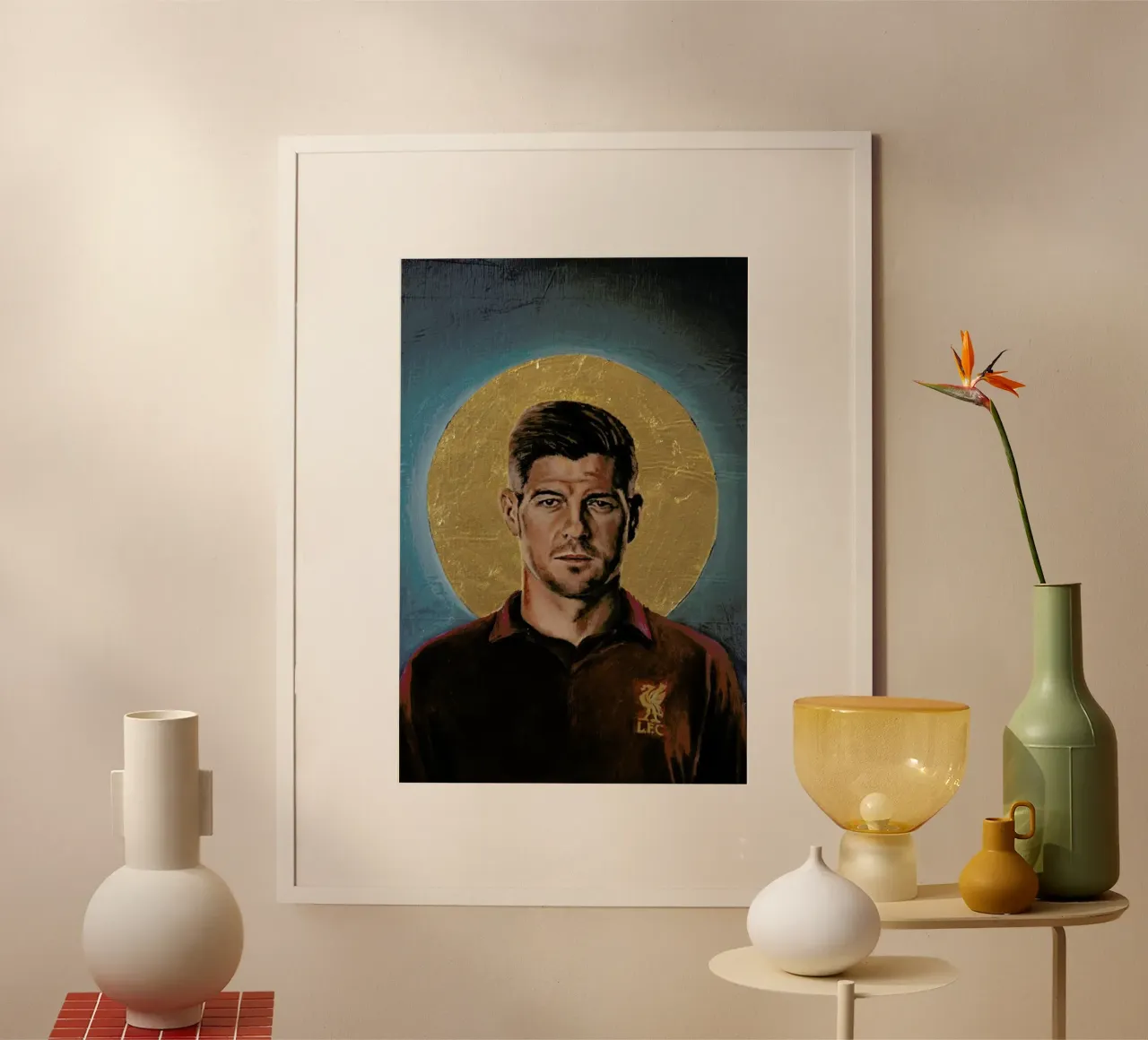 Football Icon - Steven Gerrard poster con telaio in alluminio da David Diehl
