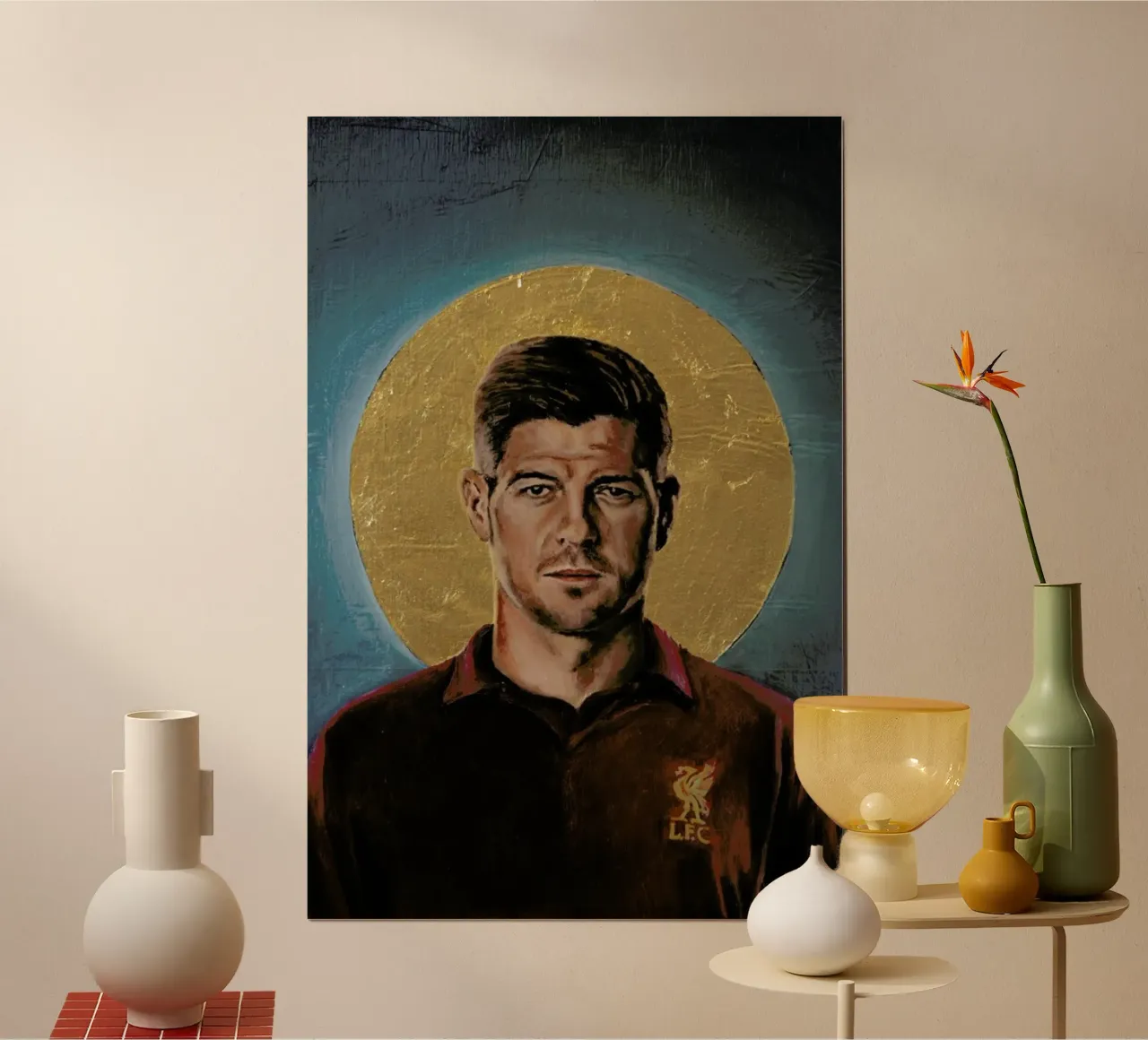 Football Icon - Steven Gerrard poster con telaio in alluminio da David Diehl