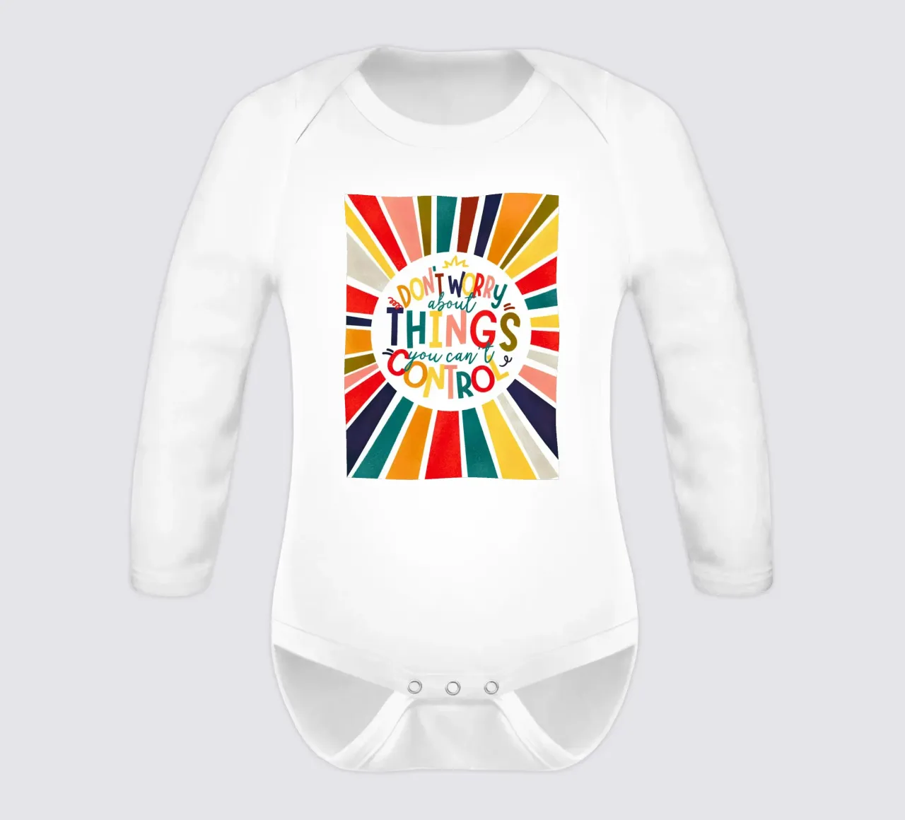 "Don't Worry" Motivational Quote Art Print - Colorful Rays body neonato maniche lunghe da showmemars