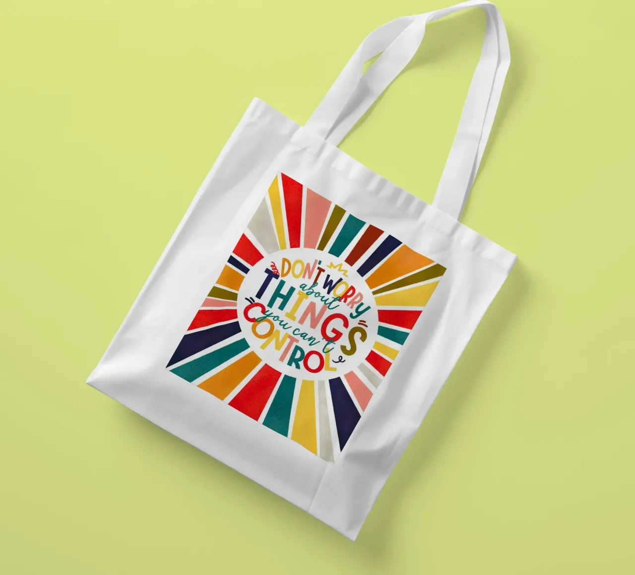 "Don't Worry" Motivational Quote Art Print - Colorful Rays borsa in juta da showmemars