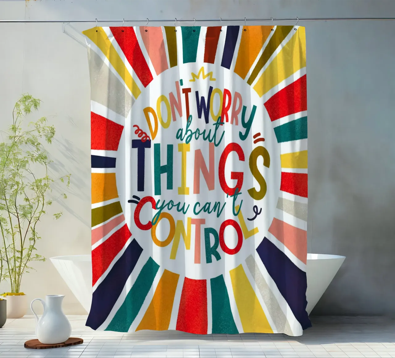 "Don't Worry" Motivational Quote Art Print - Colorful Rays tenda da doccia da showmemars