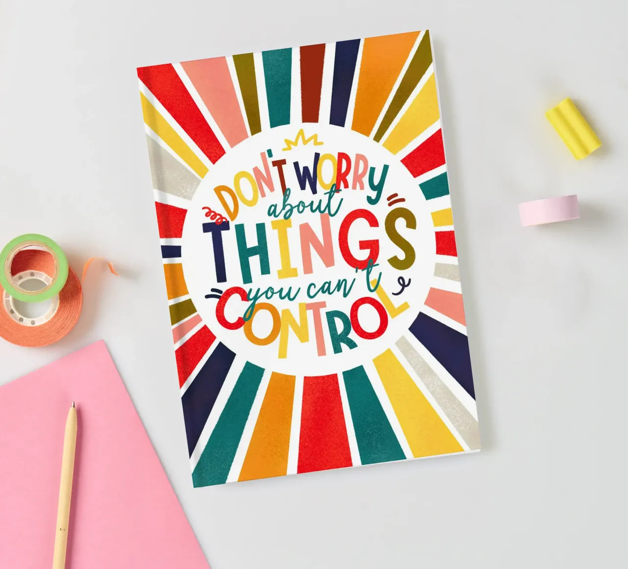 "Don't Worry" Motivational Quote Art Print - Colorful Rays diario da showmemars