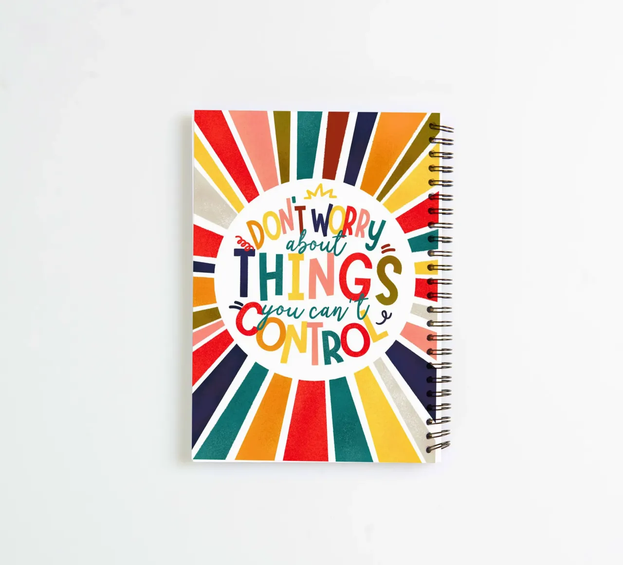 "Don't Worry" Motivational Quote Art Print - Colorful Rays spiral notebook by showmemars