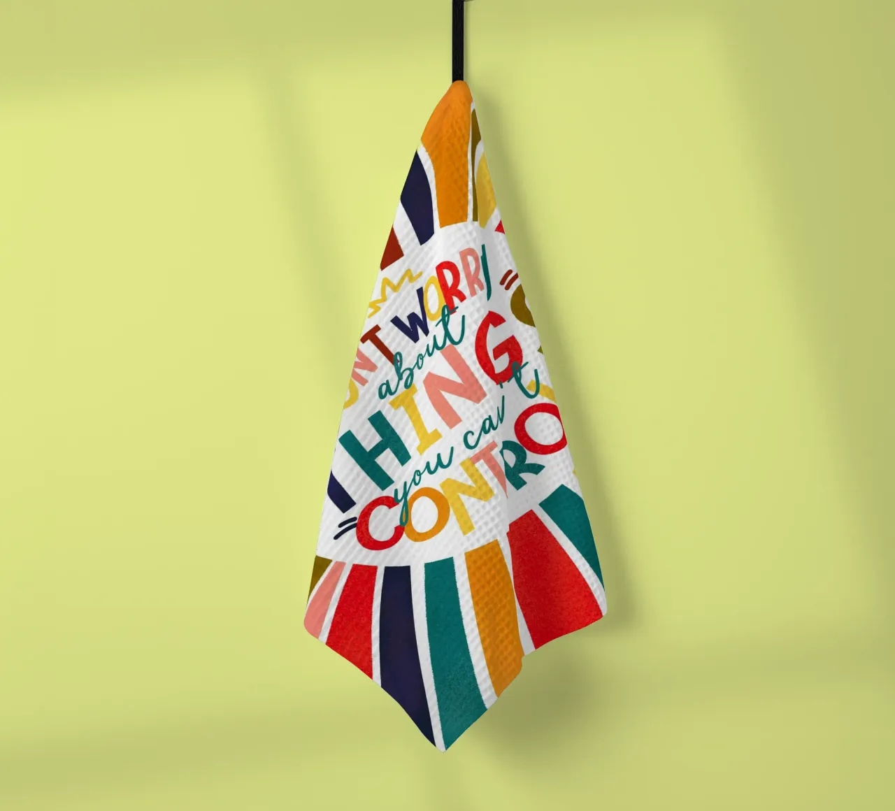 "Don't Worry" Motivational Quote Art Print - Colorful Rays canovaccio da cucina da showmemars