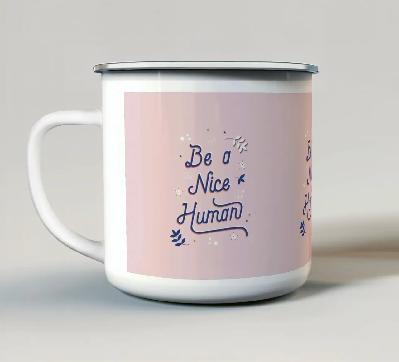 "Be a Nice Human" Calligraphic Art Print - Light Pink tazza in smalto da showmemars