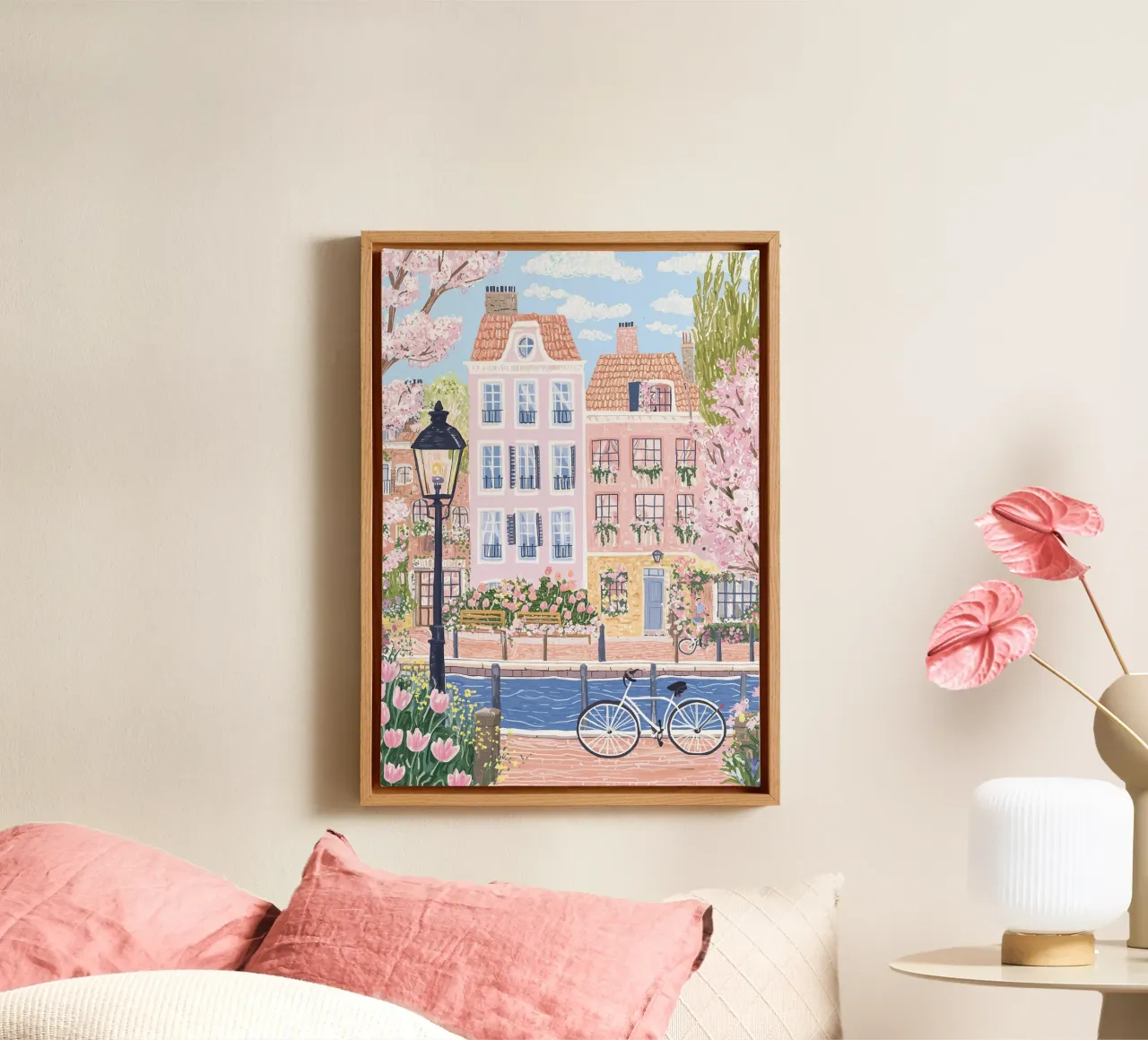 Amsterdam Poster, Netherlands in Spring, Flower Print Art canvas with Floater frame by Gaia